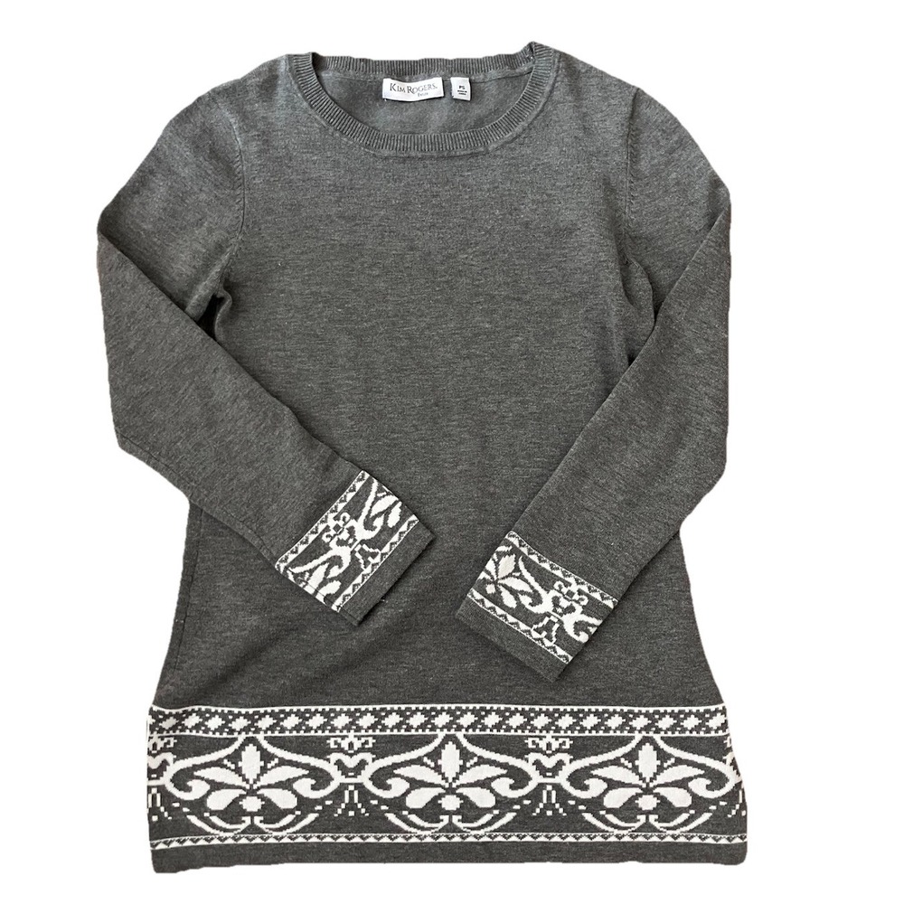 Kim Rogers Sweater Sz PS Grey Crew‎ Neck Long Sleeve Cottagecore